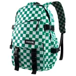 Mochila Média Quadriculada Estilo Escolar Juvenil Moderno Bolso Antifurto Verde e Branca