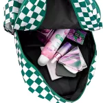 Mochila Média Quadriculada Estilo Escolar Juvenil Moderno Bolso Antifurto Verde e Branca
