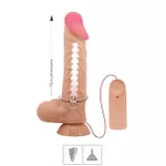 *Prótese 18x14cm Com Vibro Ventosa e Escroto Sadik SI (8543) - Bege