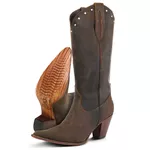Bota Texana Feminia Couro Crazy Horse Café Com Strass - Silverado Botas