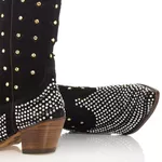 Bota Texana Feminina Couro Nobuck Preto Com Detalhes Strass e Hotifix - Silverado Botas