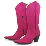 Bota Texana Feminina Couro Nobuck Pink Lisa - Silverado Botas