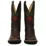 Bota Texana Feminina Couro Fossil Cafe Bordado Rosas - Silverado Botas