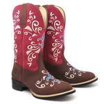 Bota Texana Feminina Couro Crazy Horse Havana e Fóssil Vermelho - Silverado Botas
