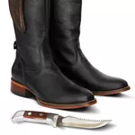 Bota Hípica Masculina Couro Floater Preto Com Faca Aclopada - Silverado Botas