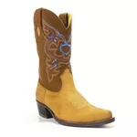 Bota Texana Masculina Couro Nobuck Banana e Nobuck Castor - Silverado Botas