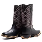 Bota Texana Feminina Couro Floater Preto e Ecologico Cafe Jump Bordado Rosa - Silverado Botas