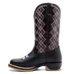 Bota Texana Feminina Couro Floater Preto e Ecologico Cafe Jump Bordado Rosa - Silverado Botas