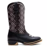 Bota Texana Feminina Couro Floater Preto e Ecologico Cafe Jump Bordado Rosa - Silverado Botas