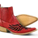 Botina Masculina Couro Crush Vermelho Bordado Águia - Silverado Botas