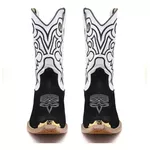 Bota Texana Masculina Couro Nobuck Preto e Floater Branco Com Ponteira - Silverado Botas