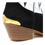 Bota Texana Masculina Couro Nobuck Preto e Floater Branco Com Ponteira - Silverado Botas