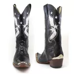 Bota Texana Masculina Couro Verniz Anaconda Preto Com Ponteira - Silverado Botas