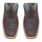 Bota Texana Feminina Couro Fossil Cafe Bordado e Florao Cruz - Silverado Botas