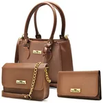 Kit Com 2 Bolsas Femininas Transversais e 1 Carteira Marrom