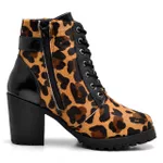 Bota Coturno Feminino Top Franca Shoes Motociclista Onça Verniz Preto