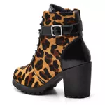 Bota Coturno Feminino Top Franca Shoes Motociclista Onça Verniz Preto