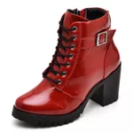 Bota Coturno Feminino Top Franca Shoes Motociclista Verniz Vermelho