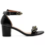 Sandália Feminina Top Franca Shoes Salto Alto Grosso Pedras Preto