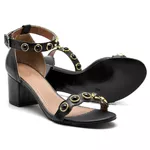 Sandália Feminina Top Franca Shoes Salto Alto Grosso Pedras Preto
