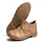 Sapato Feminino Oxford Ingles Casual Salto Baixo Taupe