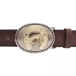 Cinto Masculino Estilo Cowboy Country Em Couro Com Fivela Ferradura Mangalarga Rodeio Cor Caramelo