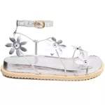 Sandalia Birken Feminina Papete De Slide Tiras Com Flores Prata