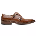 Sapato Social Monk Strap Masculino Couro Legítimo Marrom Caramelo Texturizado