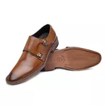 Sapato Social Monk Strap Masculino Couro Legítimo Marrom Caramelo Texturizado