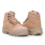 Bota Segurança Feminina C.A em Couro Legítimo 2191 UnderSports Creme Rosa