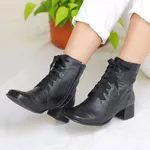 Bota Feminina Couro Bico Quadrado Preta - Miami - 383-04