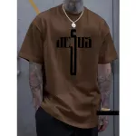 Camiseta Masculina Franshoes Casual 100% Algodão Jesus S Marrom Manga Curta