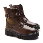 Bota Feminina Franshoes Angel Cano Curto com Zíper e Spike Capuccino