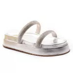 Sandália Papete Feminina Franshoes Prata Com Tiras em Strass