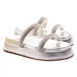 Sandália Papete Feminina Franshoes Prata Com Tiras em Strass