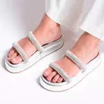Sandália Papete Feminina Franshoes Prata Com Tiras em Strass