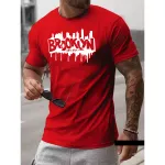 Camiseta Masculina Franshoes Casual 100% Algodão Brooklyn City Vermelho Manga Curta