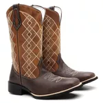 Bota Texana Masculina Xadrez Bege 