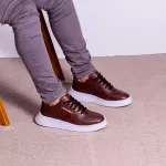 Tênis Casual Masculino Vancouver em Couro Café Sola Branca 6030