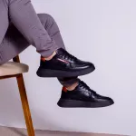 Tênis Casual Masculino Vancouver em Couro Preto Sola preta