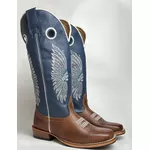 Bota Texana Masculina Bordado Indio Country em Couro Legítimo Bico Quadrado Salto Carrapeta