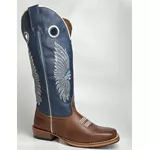 Bota Texana Masculina Bordado Indio Country em Couro Legítimo Bico Quadrado Salto Carrapeta