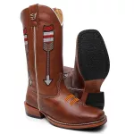 Bota Texana Masculina Bordado Flexa Country em Couro Legítimo Bico Quadrado Salto Carrapeta