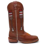 Bota Texana Masculina Bordado Flexa Country em Couro Legítimo Bico Quadrado Salto Carrapeta