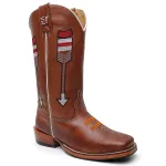 Bota Texana Masculina Bordado Flexa Country em Couro Legítimo Bico Quadrado Salto Carrapeta
