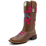 Bota Texana Feminina Country em Couro Legítimo Bico Quadrado 