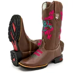 Bota Texana Feminina Country em Couro Legítimo Bico Quadrado 
