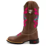 Bota Texana Feminina Country em Couro Legítimo Bico Quadrado 