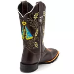 Bota Texana Masculina Bordado Nossa Senhora country em Couro Legítimo Bico Quadrado 
