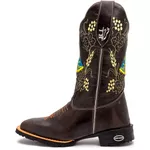 Bota Texana Masculina Bordado Nossa Senhora country em Couro Legítimo Bico Quadrado 